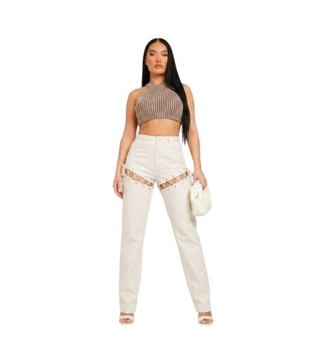 Womens/ladies Lace Up High Waist Trousers Sand Missy Empire