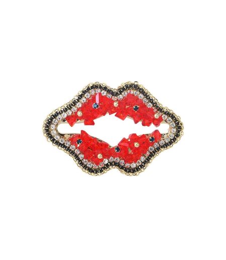 Broche métal bouche doré & strass femme clio blue