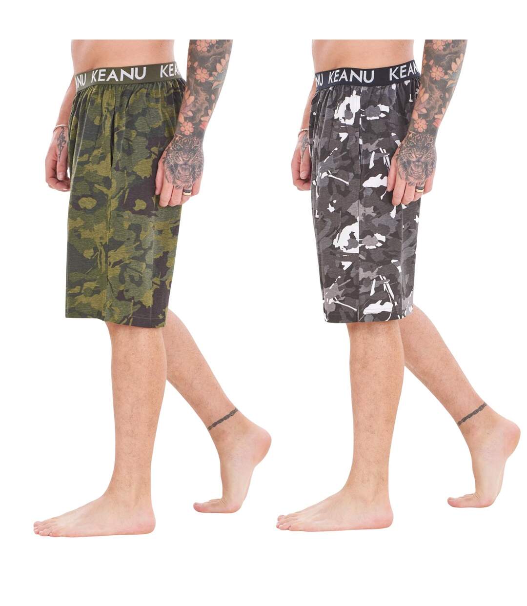 Shorts De Détente Motif/style Camouflage Homme Vert Noir Keanu-3