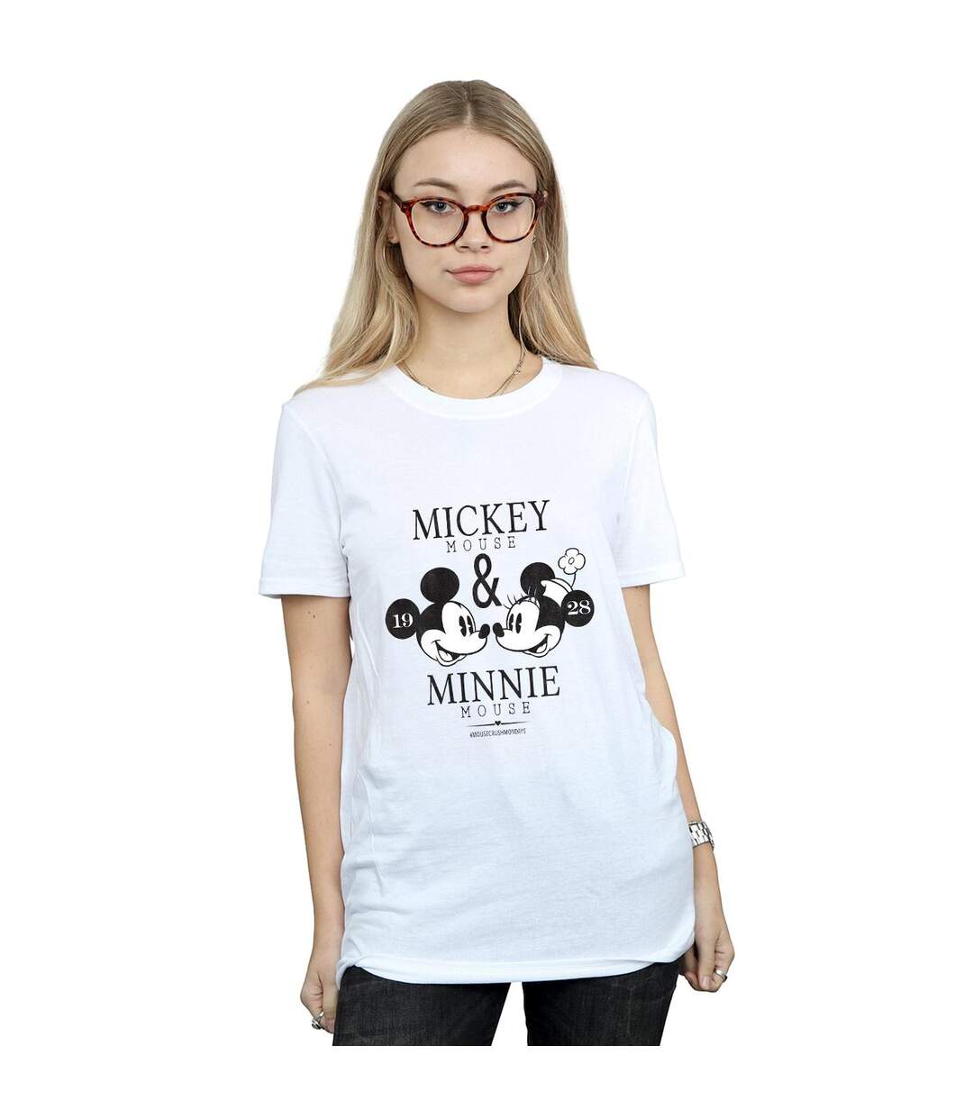 Disney Womens/Ladies Mickey And Minnie Mouse Mousecrush Mondays Cotton Boyfriend T-Shirt (Blanc) - UTBI36276-2