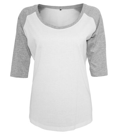 T-shirt bicolore pour femme - BY022 - blanc et souris