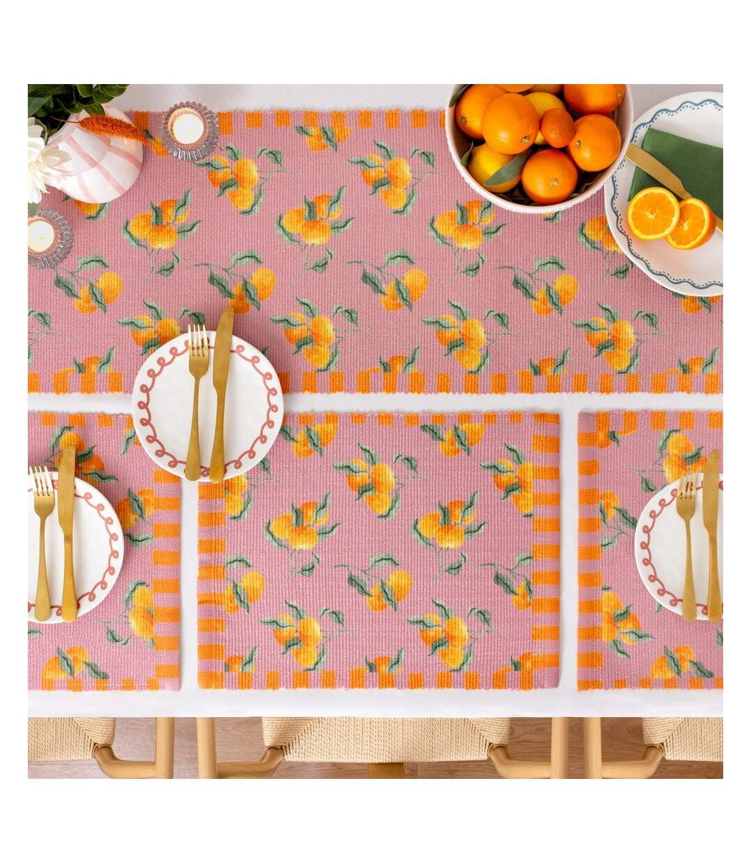 Oranges table runner 220cm x 35cm pink Furn