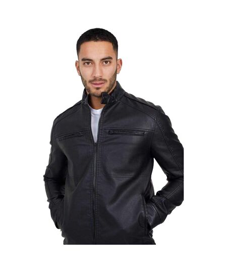Mens Faux Leather Jacket Black Brave Soul