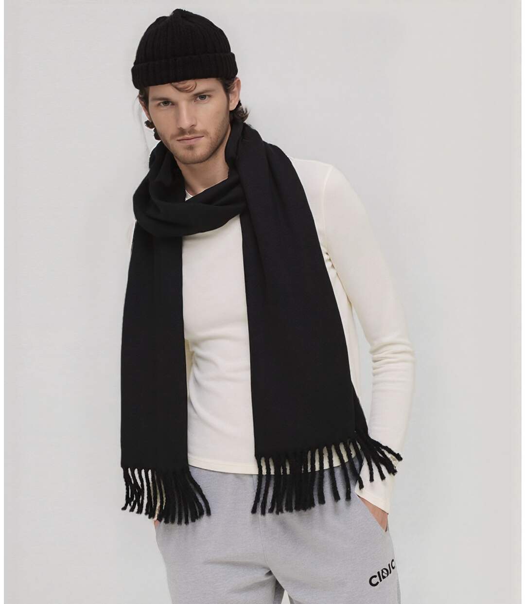 Echarpe Chic en Polyester - Laine - Viscose Doux Noir pour Homme - Accessoire Tendance Automne-Hiver-4