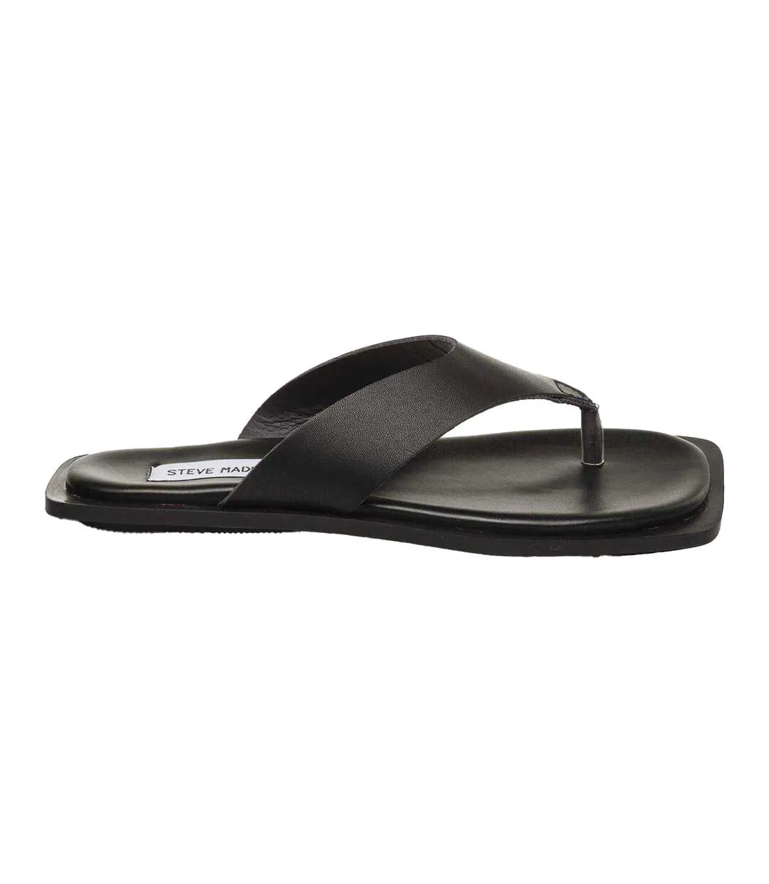 Womens/ladies Leather Square Toe Casual Flip Flops Black Steve Madden-1