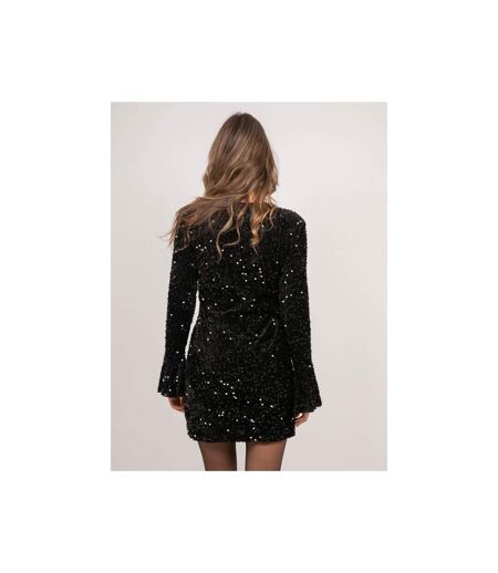 Robe courte sequins sur base velours et manches volantées IRLEPA - Dona X Lisa