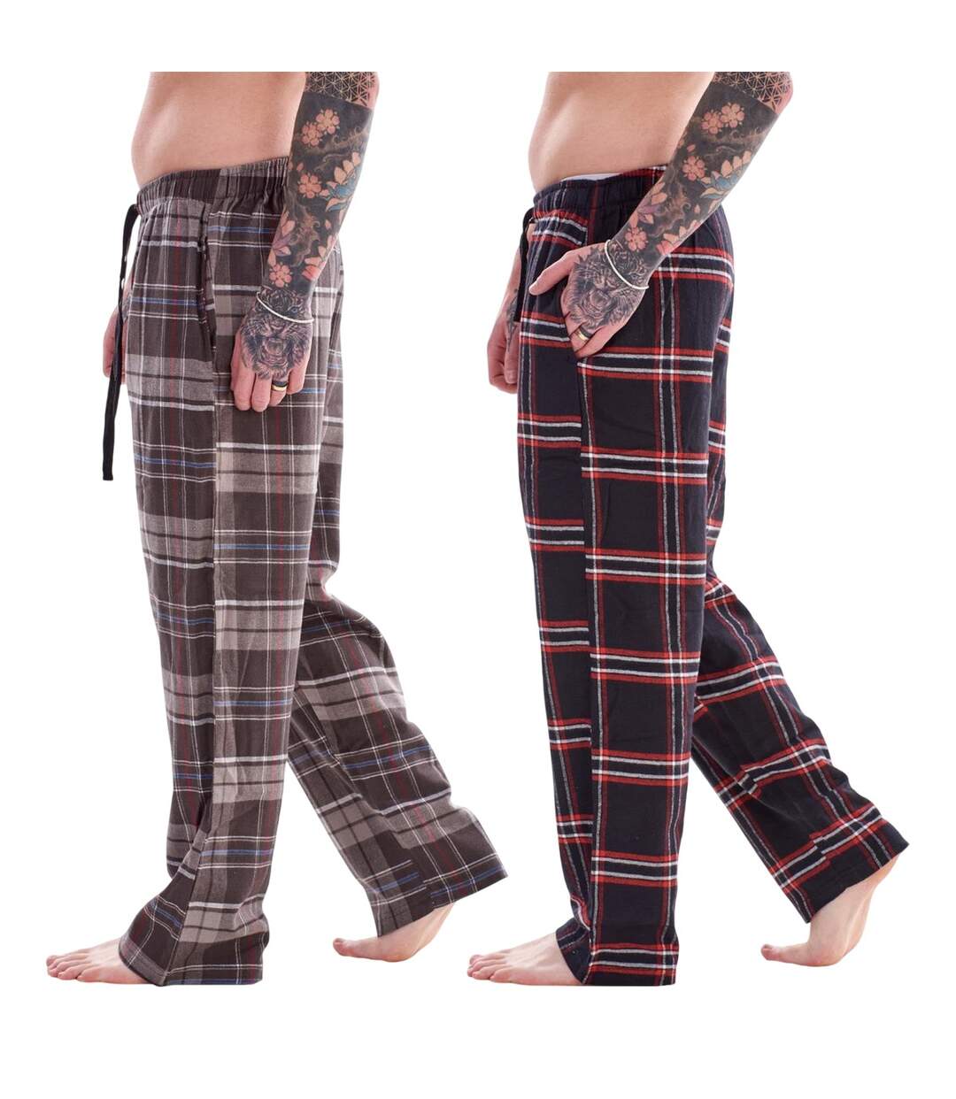Pack Of 2  Mens Flannel Checked Lounge Pants  Black Brown Multicoloured Keanu-3