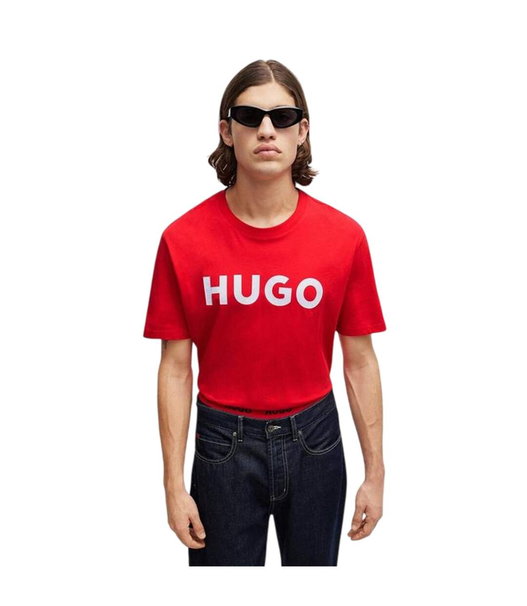 Mens Dulivio Contrast Logo T-shirt Red White Hugo-1