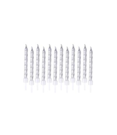 Lot de 12 Bougies d'Anniversaire Métalliques 6cm Argent