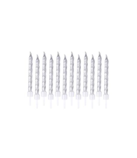 Lot de 12 Bougies d'Anniversaire Métalliques 6cm Argent