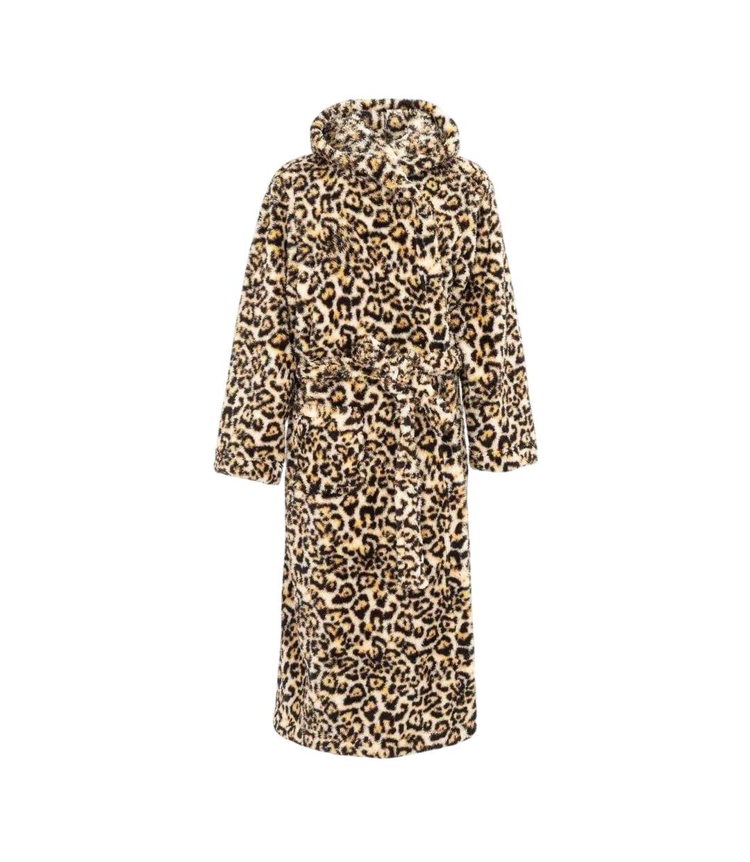 Womens/ladies Leopard Pattern Hooded Robe Brown Black Linea-1