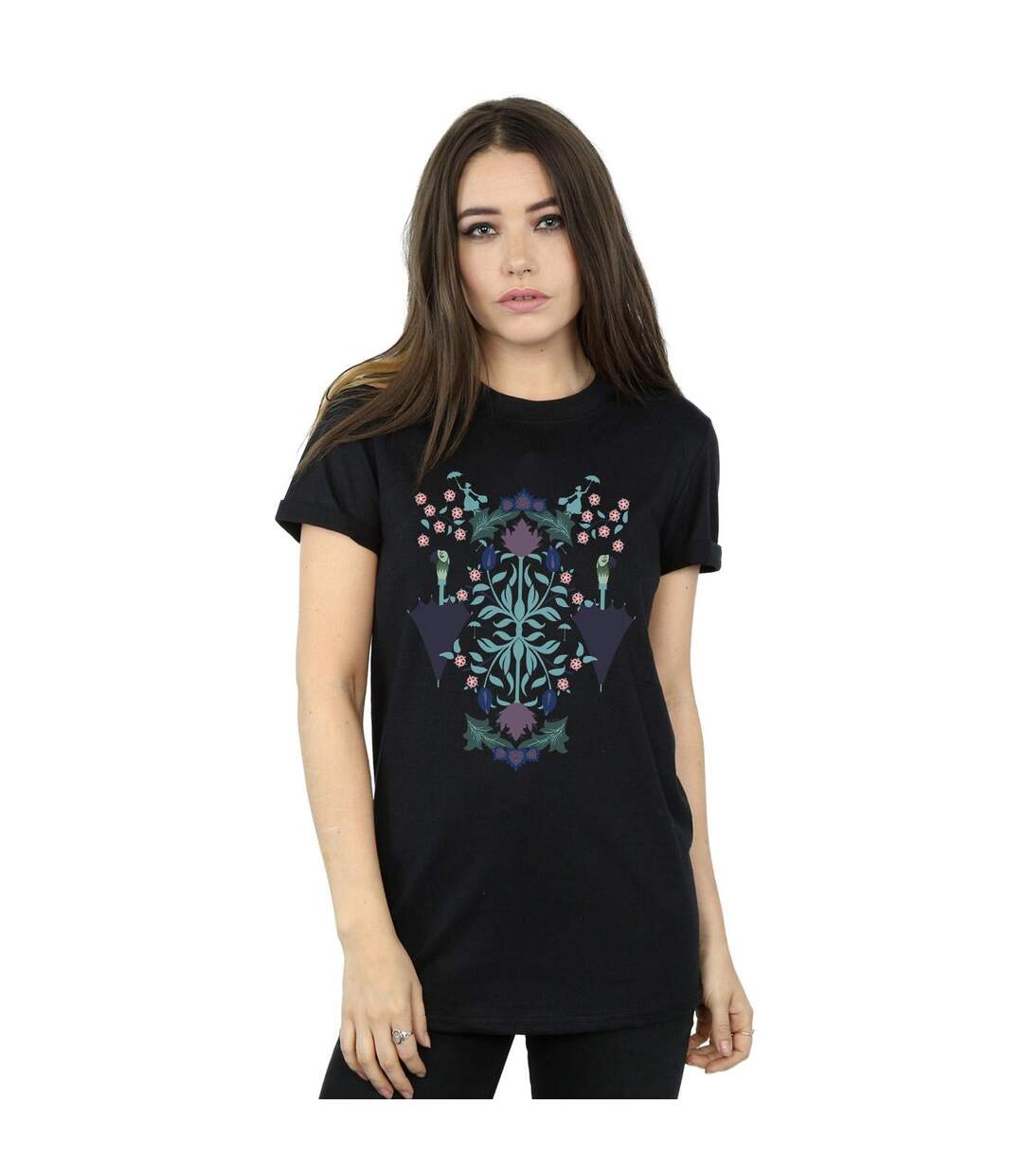 Disney Femme/Les femmes Mary Poppins - T-shirt boyfriend en coton avec collage floral (Noir) - UTBI47946-2