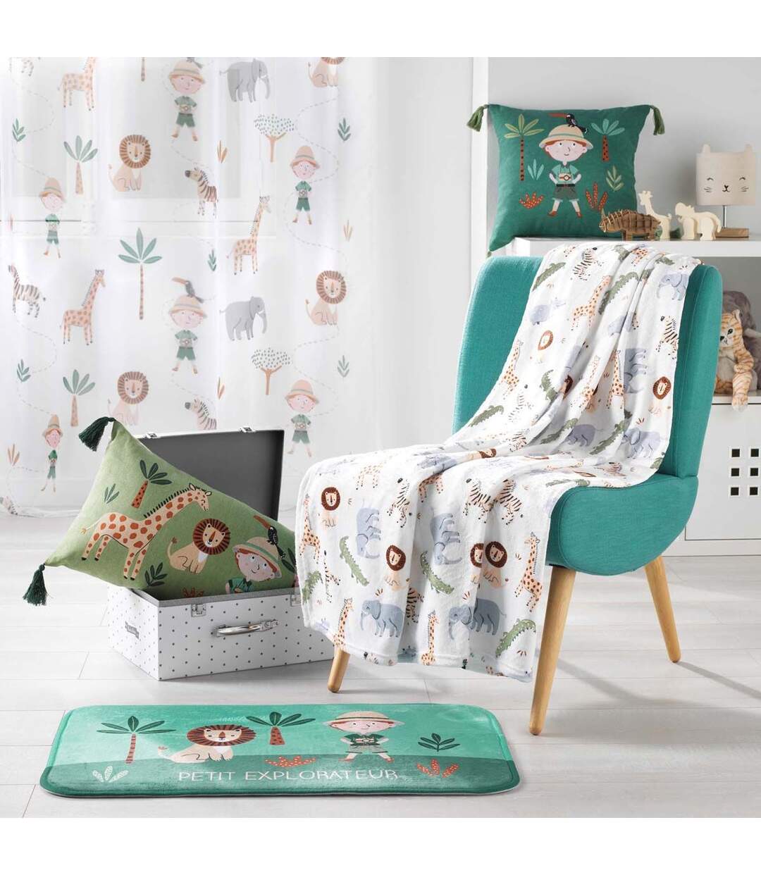 Tapis Enfant Léo l'Explorateur 45x75cm Vert-3
