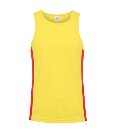 AWDis Just Cool Mens Contrast Panel Sports Vest Top (Sun Yellow/Fire Red) - UTRW3476