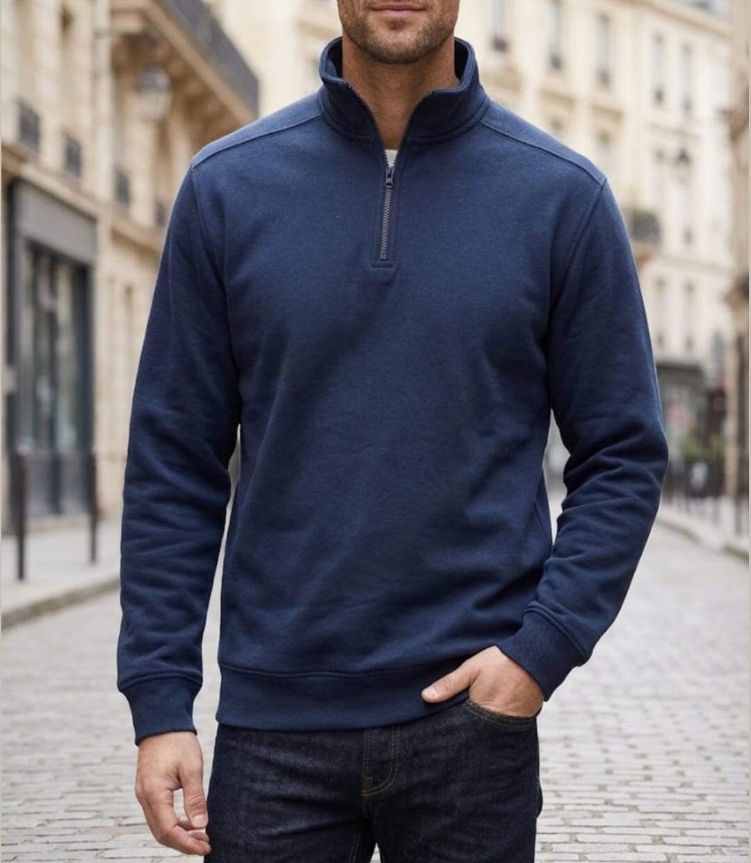 CHALLENGER PALERME2 — Sweat col camionneur marine : le confort chaud et robuste-1