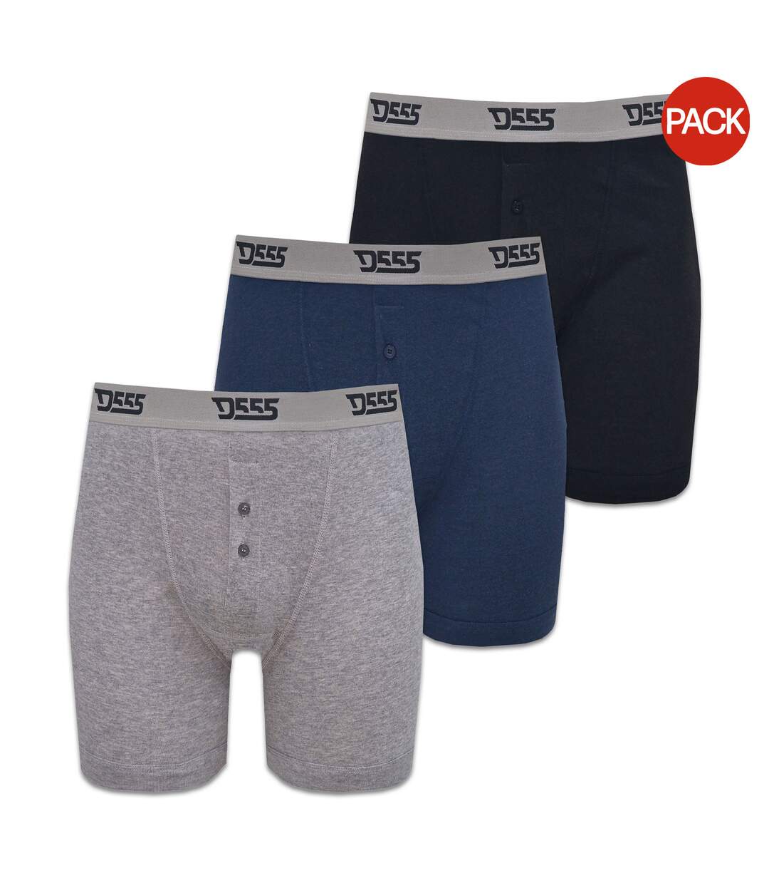 Duke London Mens Driver Kingsize Cotton Boxer Shorts (Pack Of 3) (Black/Grey/Navy) - UTDC145-1