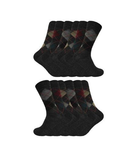Lot de 12 paires de chaussettes Argyle en laine d'agneau pour hommes