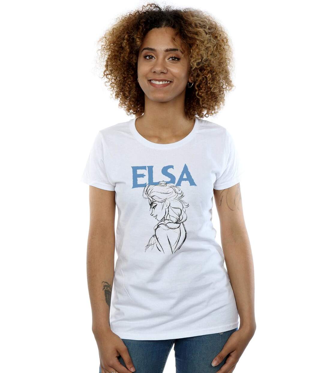 Disney Femmes/Ladies - Frozen Elsa Profile Sketch Cotton T-Shirt (Blanc) - UTBI21958-2