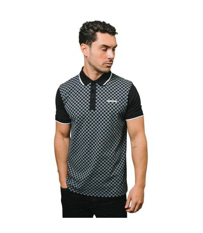 Mens Two Tone All-over Print Polo Shirt Black Lambretta