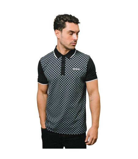 Mens Two Tone All-over Print Polo Shirt Black Lambretta