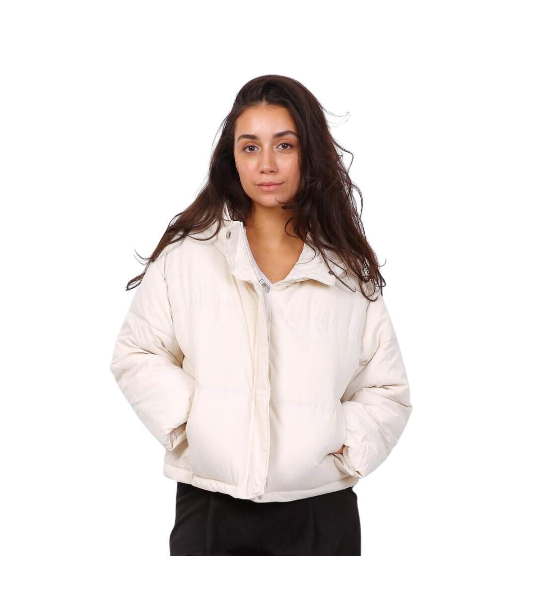 Doudoune femme courte manches longues couleur beige avec capuche