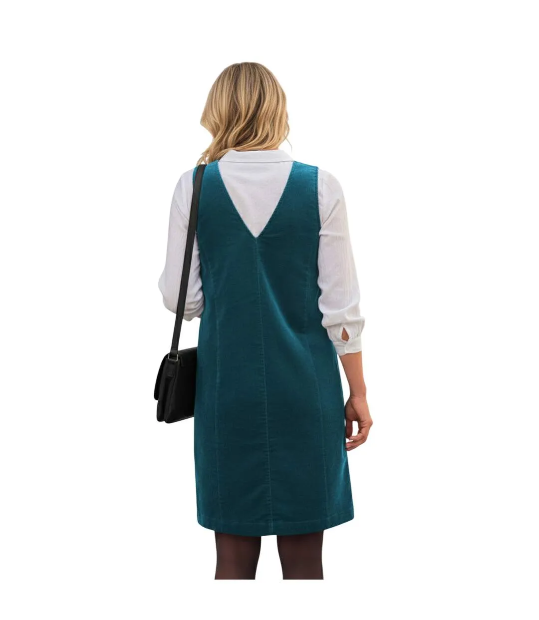 Womens/ladies Stretch V Neck Pinafore Dress Rich Teal WoolOvers-2