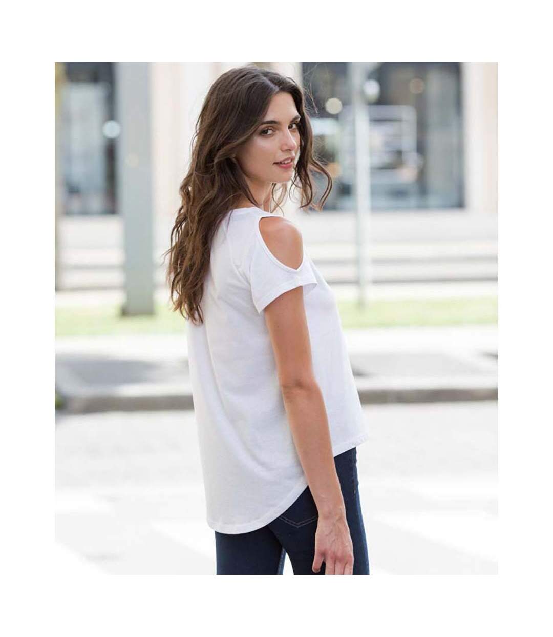 T-shirt à épaules dénudées femme blanc SF-3