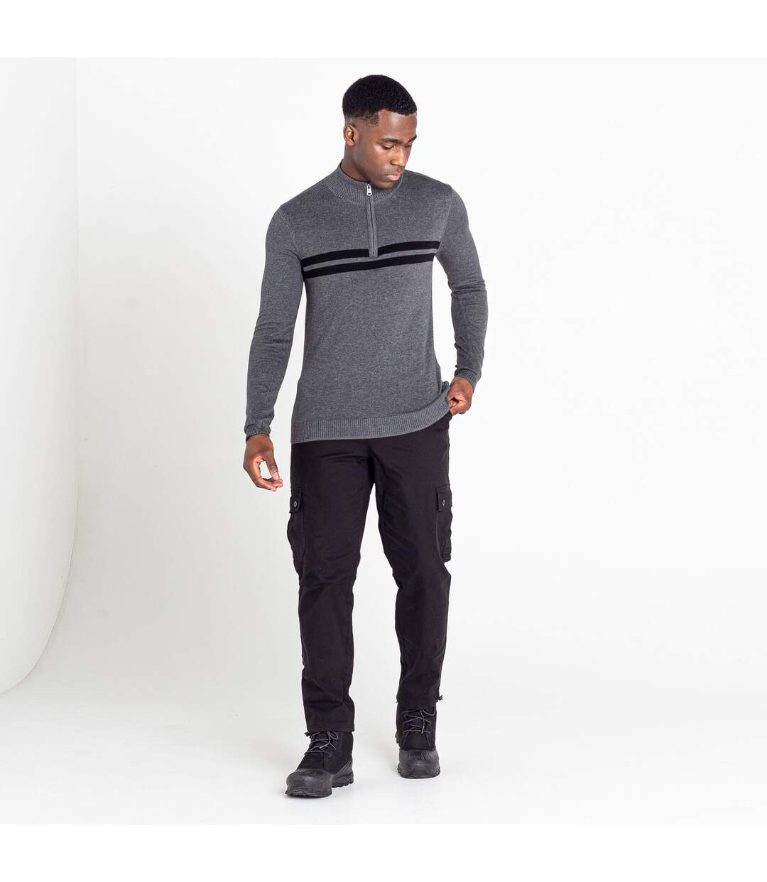 Mens Unite Us Knitted Half Zip Sweatshirt Charcoal Grey Black Dare 2B-1