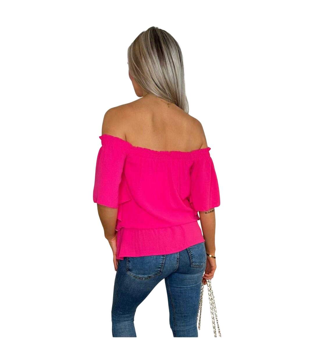 Womens/ladies Ruffle Hem Bardot Top Hot Pink AX Paris-3