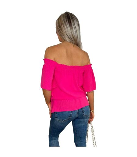 Womens/ladies Ruffle Hem Bardot Top Hot Pink AX Paris