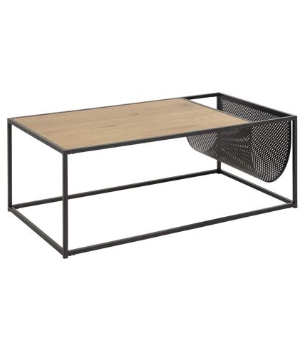 Table basse rectangulaire avec range magazine en MDF et métal - Beige et Noir
