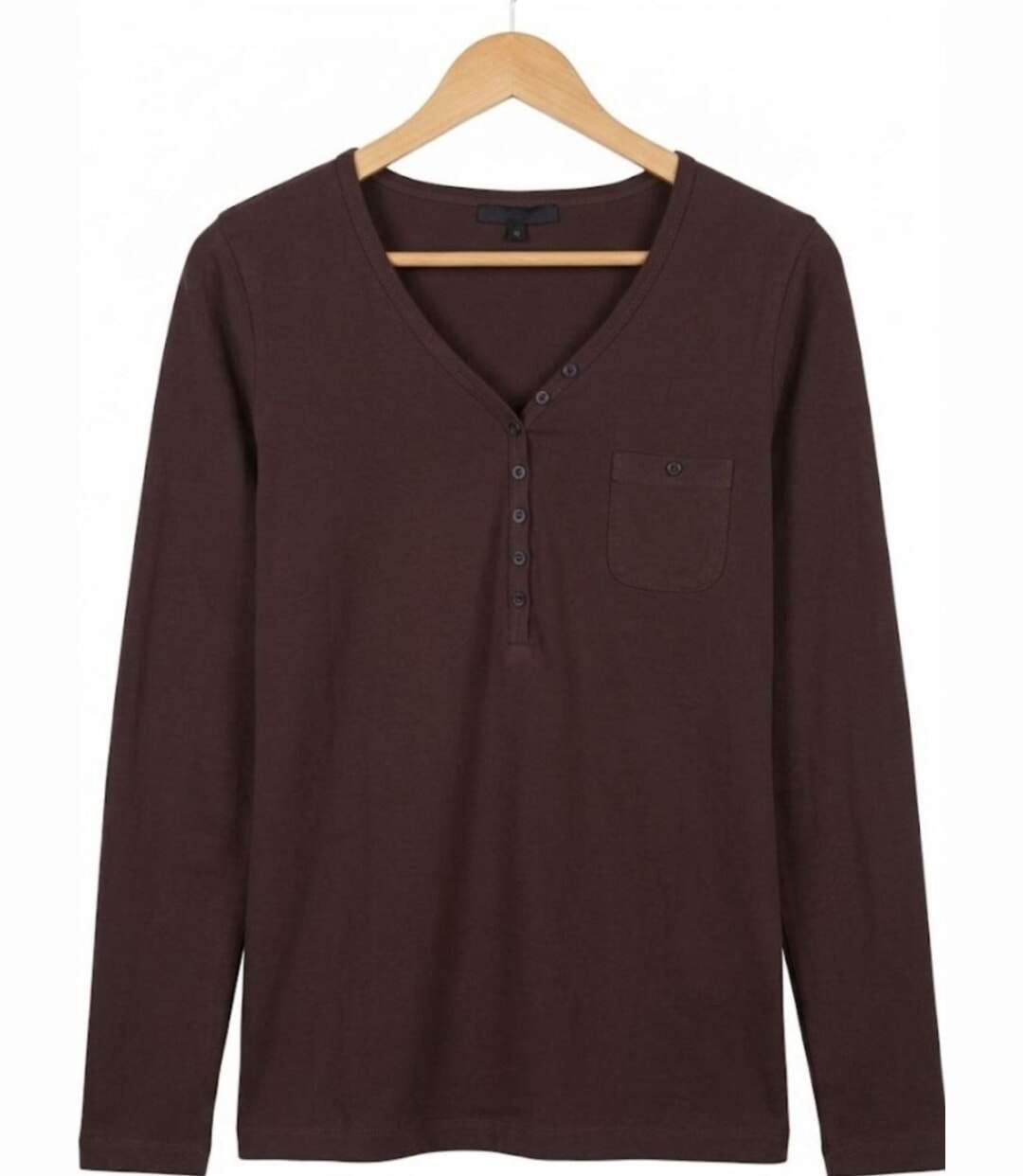 MAYFLOWER NATALI2 — T-shirt manches longues marron choco : douceur et confort en pur coton-1