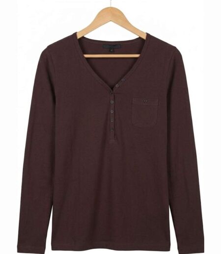 MAYFLOWER NATALI2 — T-shirt manches longues marron choco : douceur et confort en pur coton