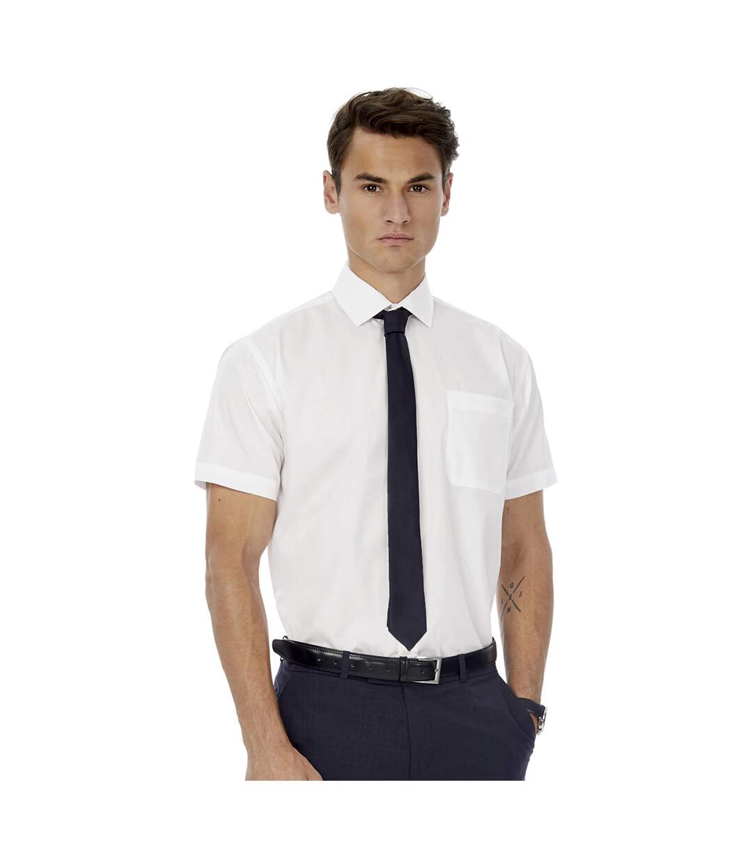 Chemise à manches courtes en popeline Russell Collection pour homme (Blanc) - UTBC1029