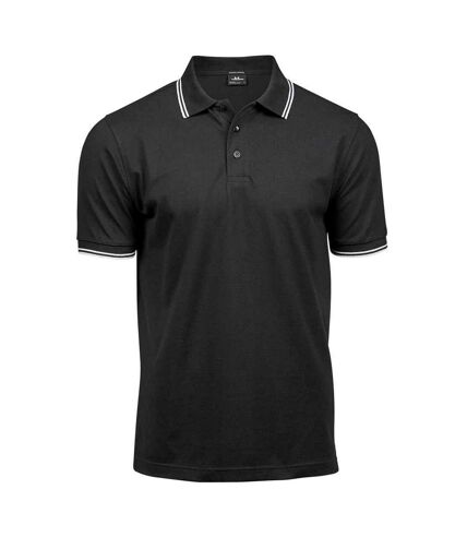 Tee Jays Mens Tipped Stretch Polo Shirt (Black/White)