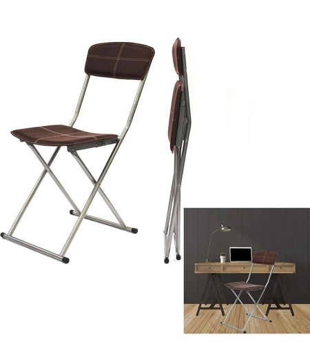 Lot de 4 Chaises pliantes avec surpiqûres - Marron