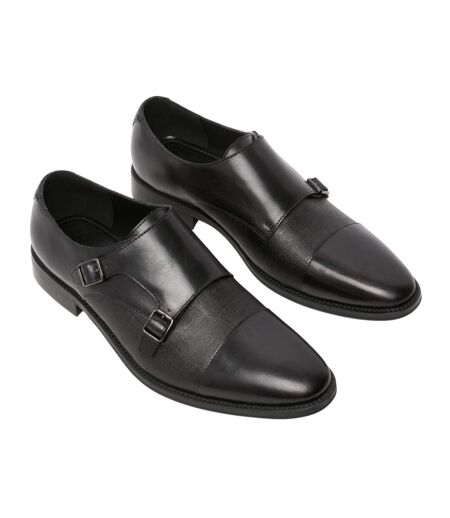 Mens Double Monk Strap Flat Formal Shoes Black Where´s That From