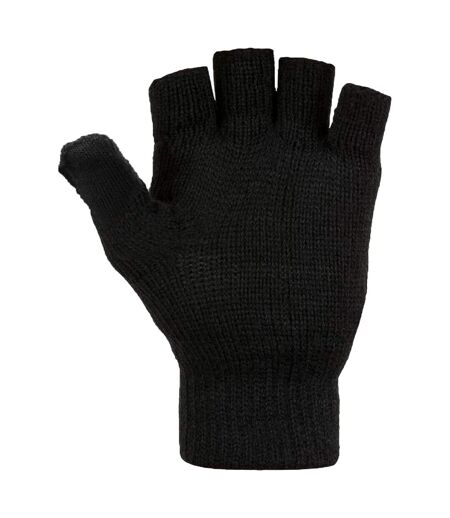FLOSO Mens Plain Thermal Winter Capped Fingerless Gloves (Black)