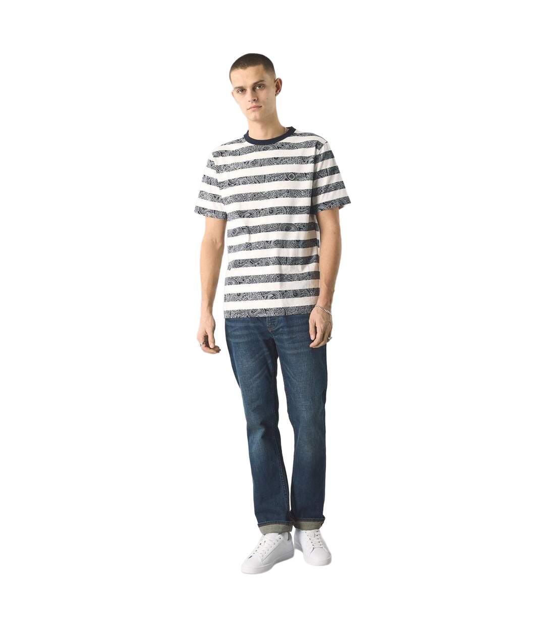 T-shirt Motif/style Cachemire Et Rayures Adulte Bleu Marine Pretty Green-1