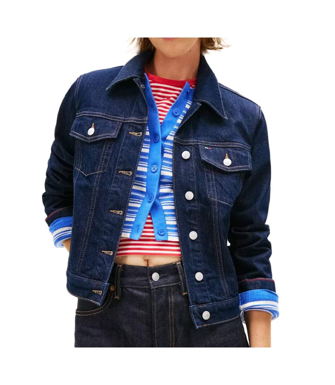 Veste en jean bleu femme tommy hilfiger classic trucker-1