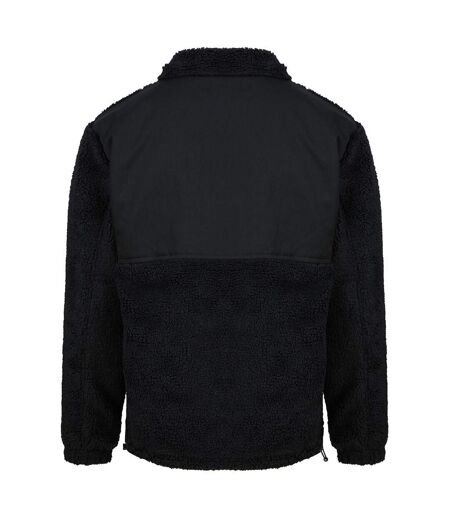 Mens Sherpa Recycled Fleece Jacket Black Front Row