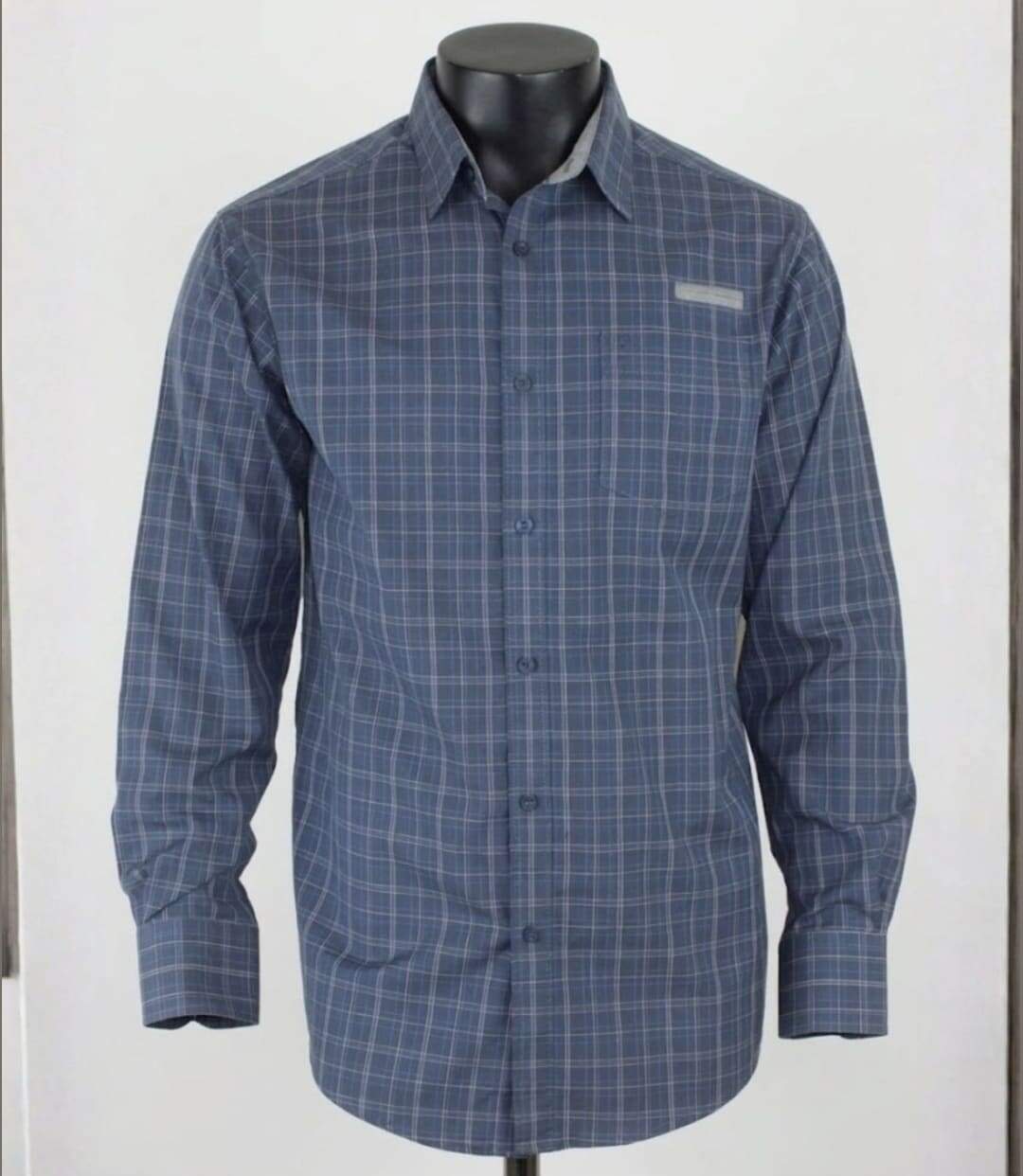 CHALLENGER CH2010 — Chemise à carreaux manches longues gris et bleu : confort en pur coton twill et aisance quotidienne-3