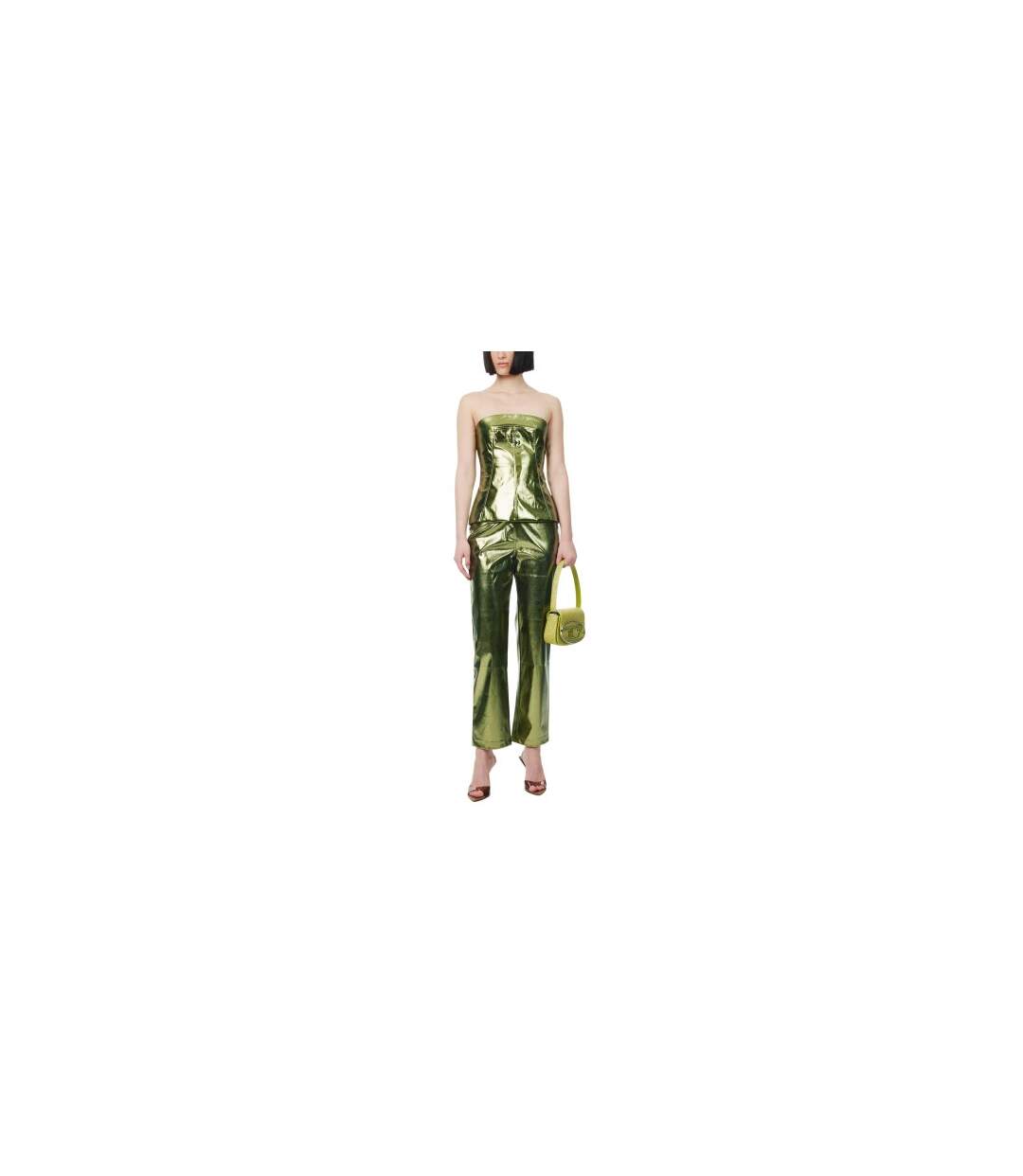 Unisex Adult Lupe Metallic 5 Pockets Trousers Green AmyLynn-1
