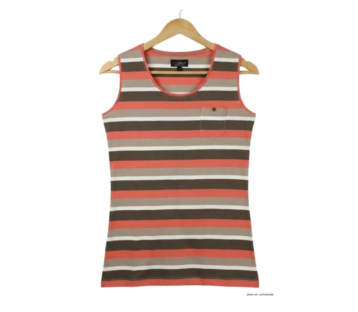 MAYFLOWER LILOU1 — Débardeur taupe / corail femme coton : l'alliance parfaite de la sobriété et de la fraîcheur-2