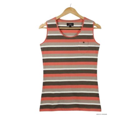 MAYFLOWER LILOU1 — Débardeur taupe / corail femme coton : l'alliance parfaite de la sobriété et de la fraîcheur