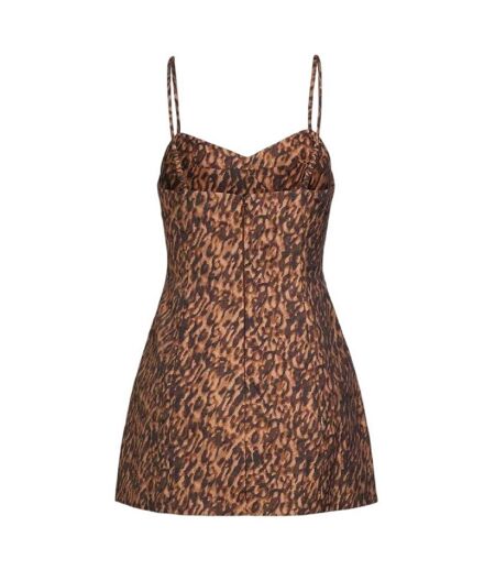 Robe Courte Motif/style Imprimé Léopard Marcello Hourglass Femme Beige Noir Bardot