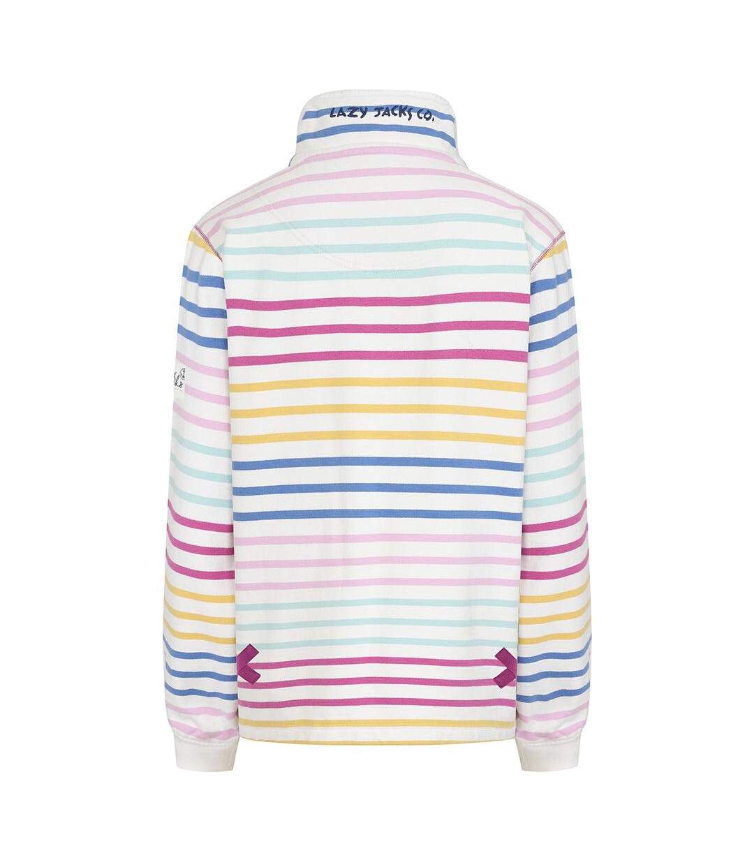 Womens/ladies Striped Quarter Zip Sweatshirt Rainbow Lazy Jacks-4