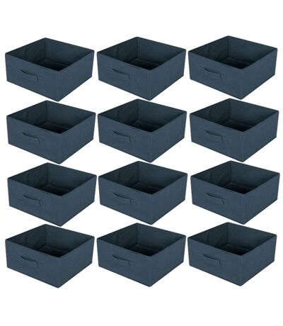 Lot de 12 boites de rangement pliables en polypropylène avec poignée - 30x30x15cm - Bleu Pétrole