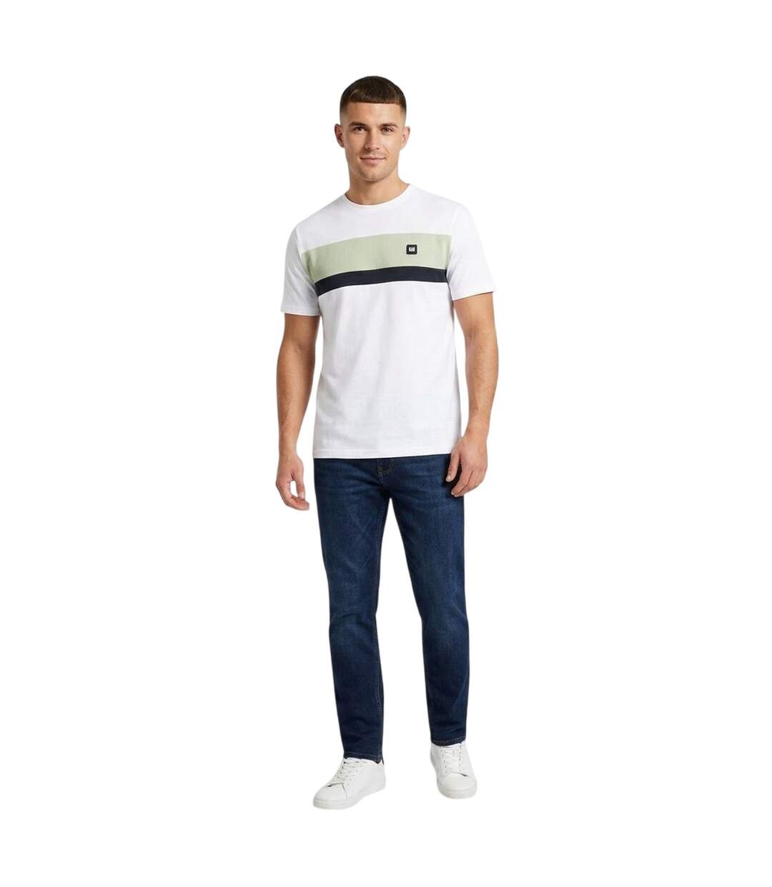 Mens Crossword Chest Stripe Regular T-shirt White Peppermint Navy Weekend Offender-1