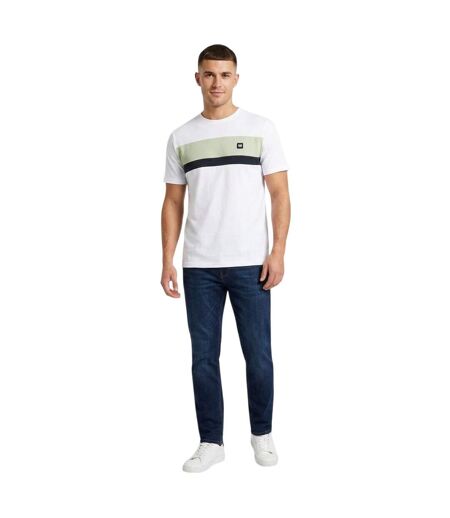 Mens Crossword Chest Stripe Regular T-shirt White Peppermint Navy Weekend Offender